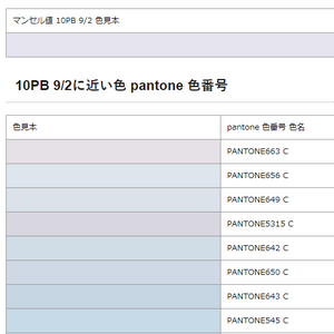 マンセル値 pantone 検索結果